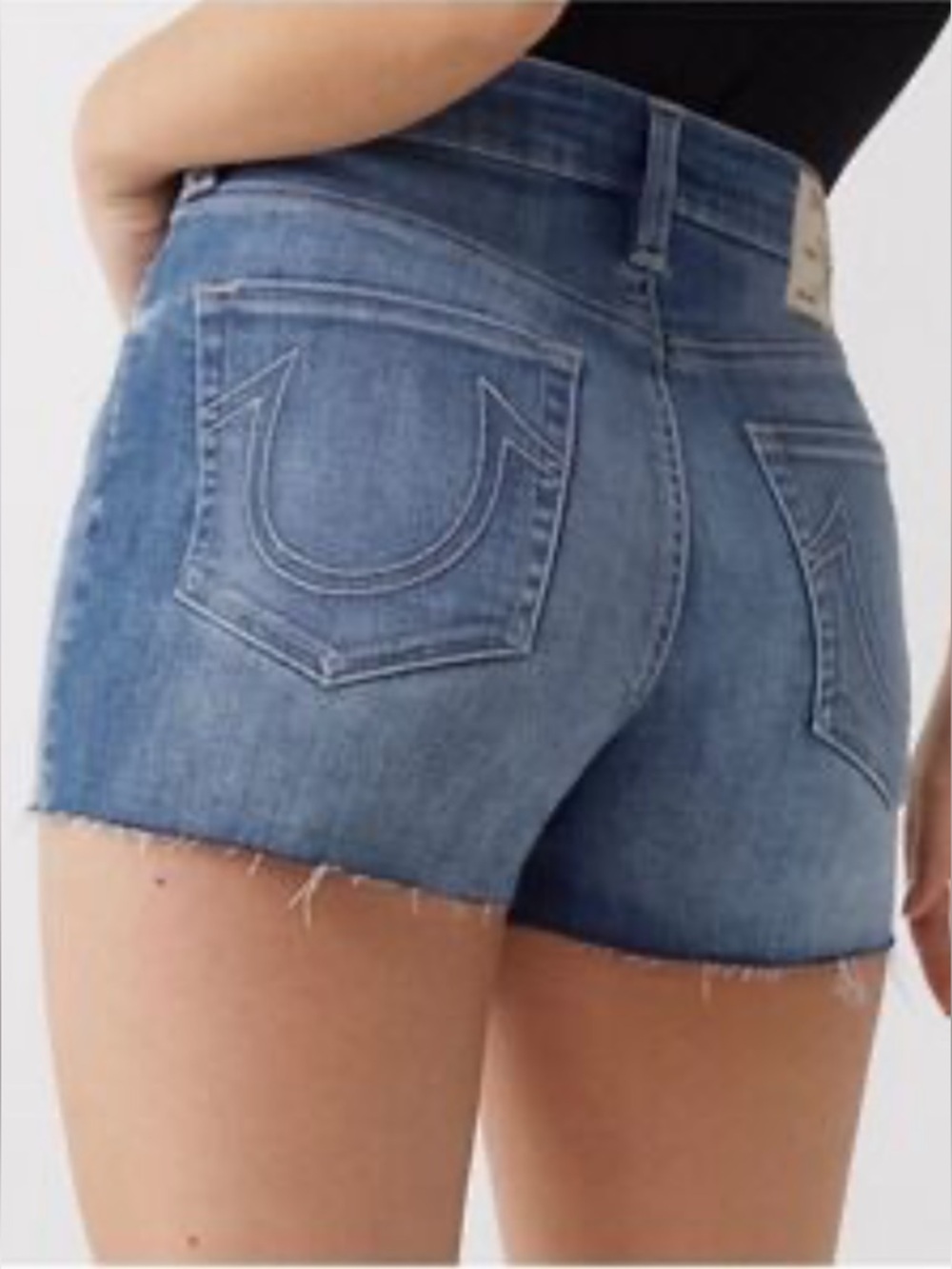 True Religion Women’s Maisie High-Rise Vintage Shorts Medium Wash,Raw Hem 28
